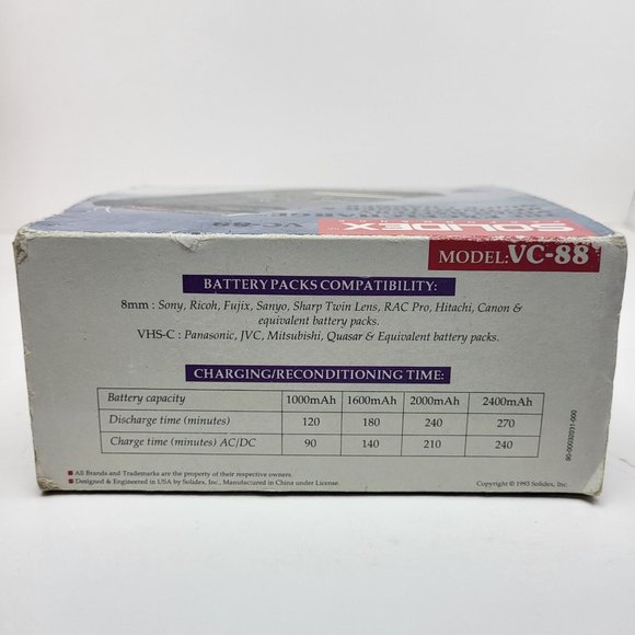 Solidex VC-88 Video Battery Reconditioner & Quick Charger VHS-c Compatible - Picture 5 of 16